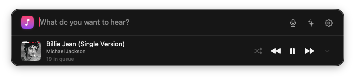 AskPlay showing 'Billie Jean' by Michael Jackson, 19 songs in queue