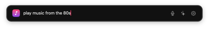 AskPlay prompt bar with 'play music from the 80s' typed in